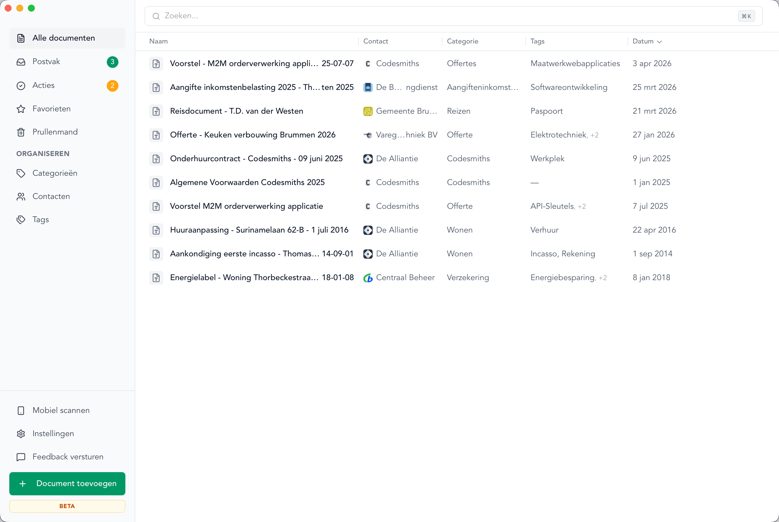 Binder app — All Documents view